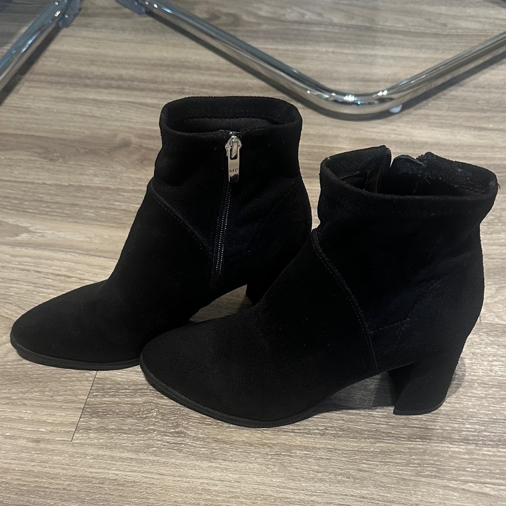 Marc Fisher Black Suede Block-Heel Ankle Booties with Side Zip